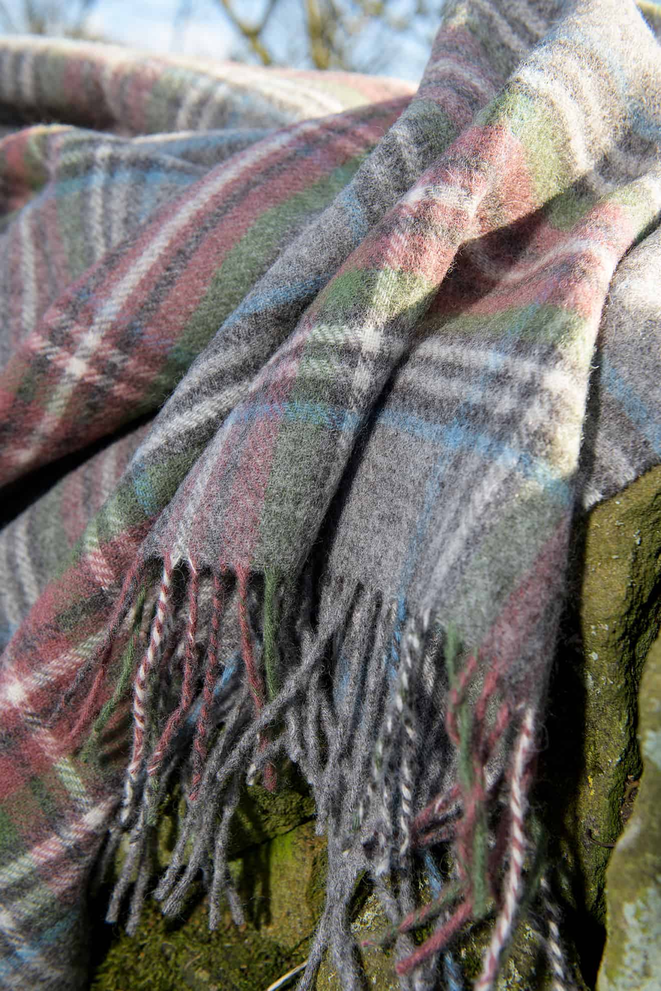 Grey and coloured check close up
