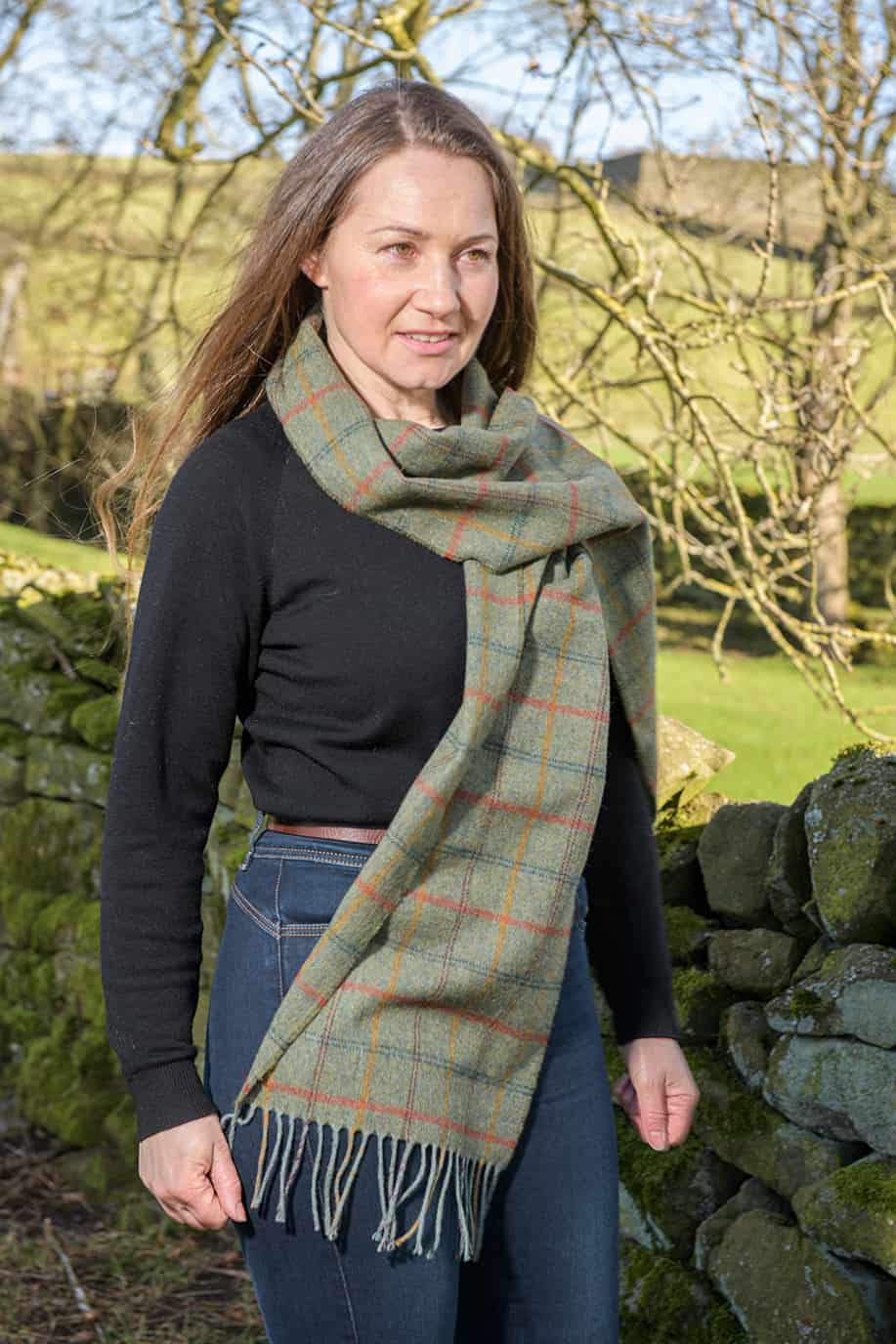 Country Green Checked Scarf (100% New Wool)