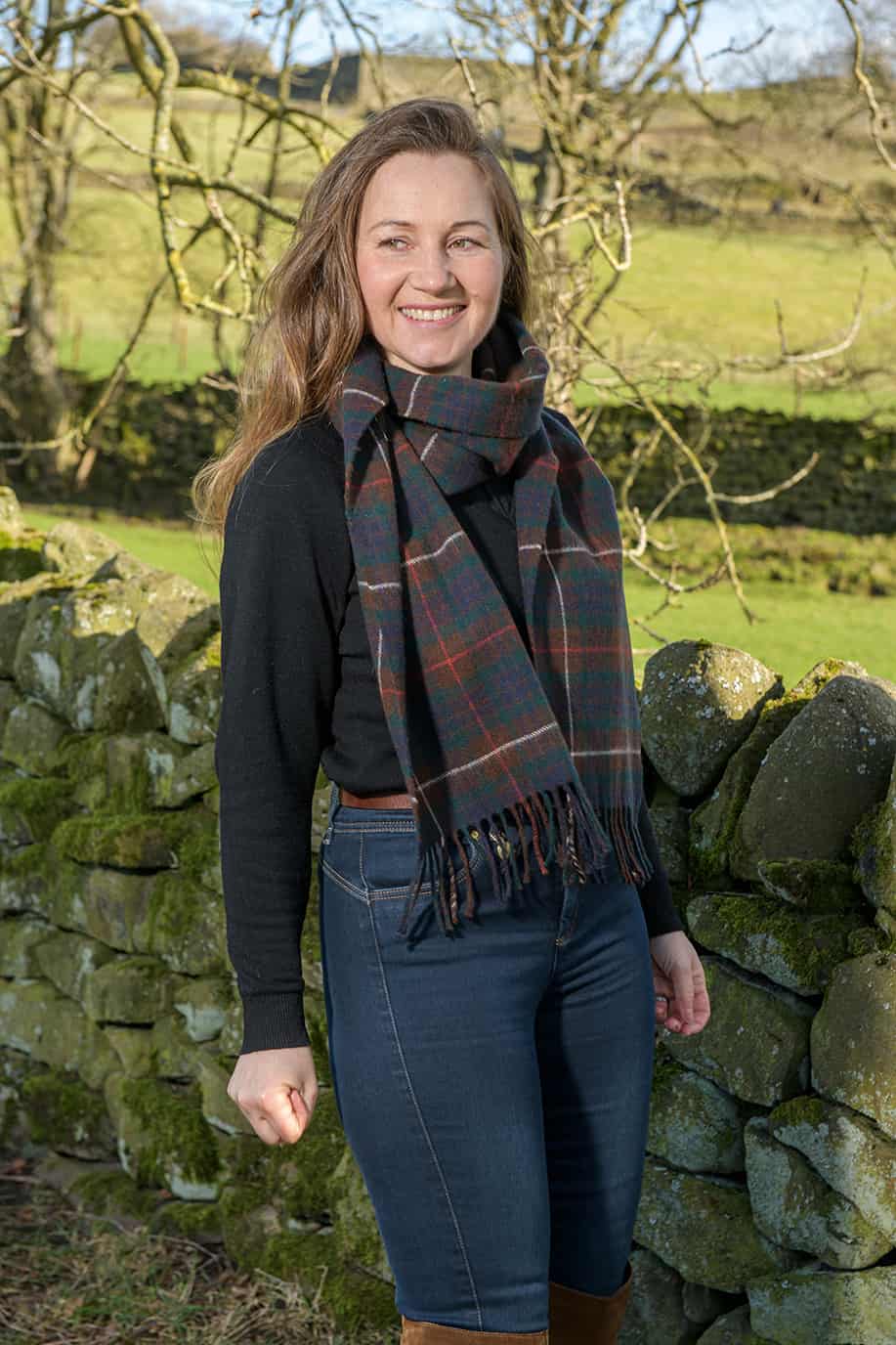 Green, Brown and Red Checked Scarf (100% New Wool)