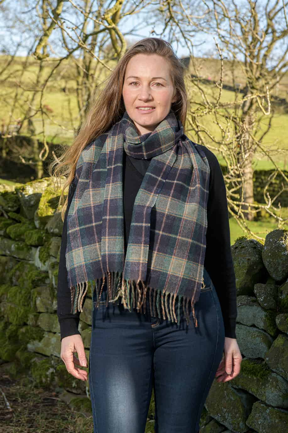Jade Green Checked Scarf (100% New Wool)