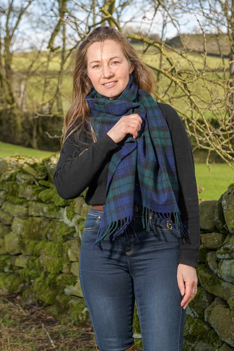 Green and Blue Checked Scarf (100% New Wool)