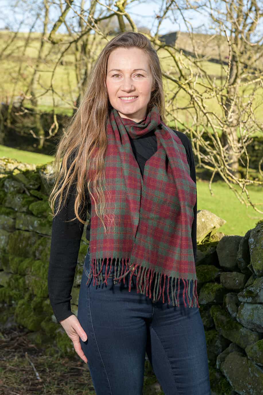 Maroon and Green Checked Scarf (100% New Wool)