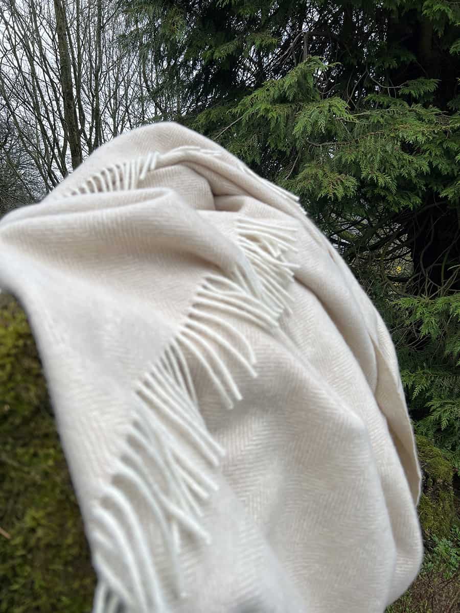 Clotted cream herringbone wool Throw  (100% New Wool)