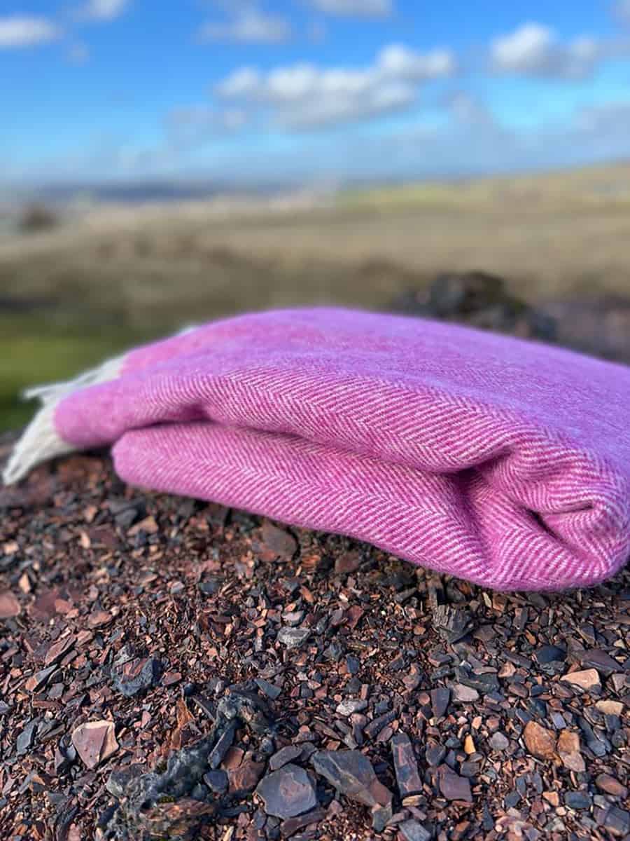 Fucsia Pink herringbone Throw  (100% New Wool)