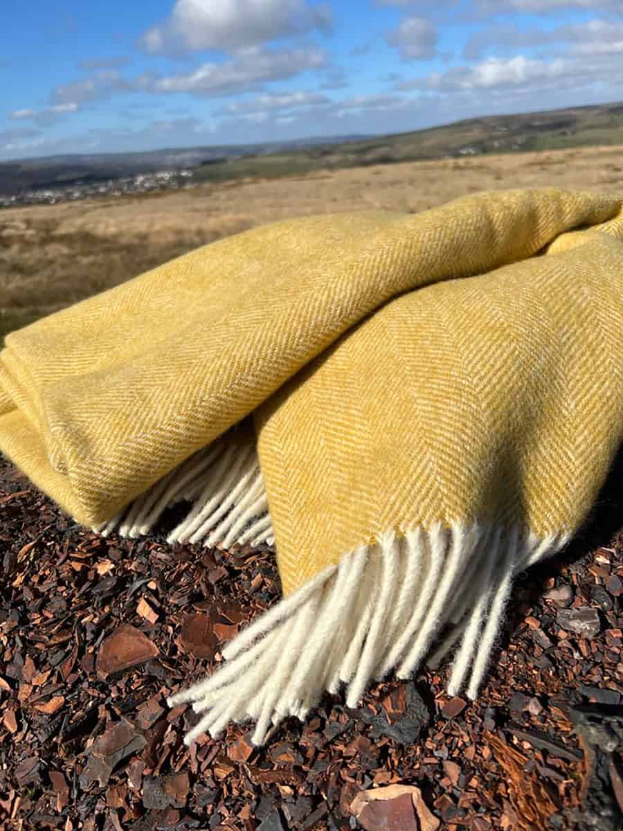 Mustard herringbone Throw  (100% New Wool)