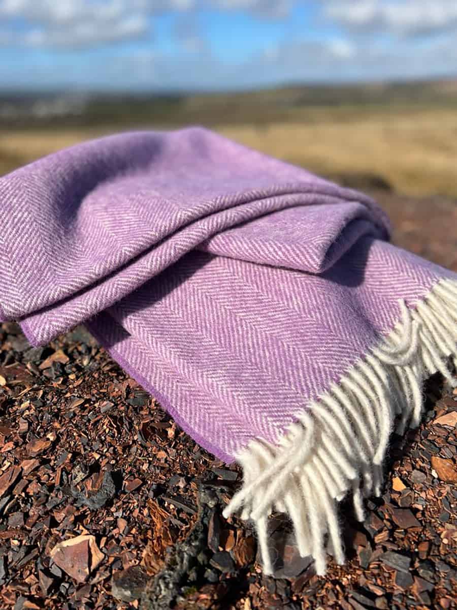 Purple Heather herringbone wool Throw  (100% New Wool)