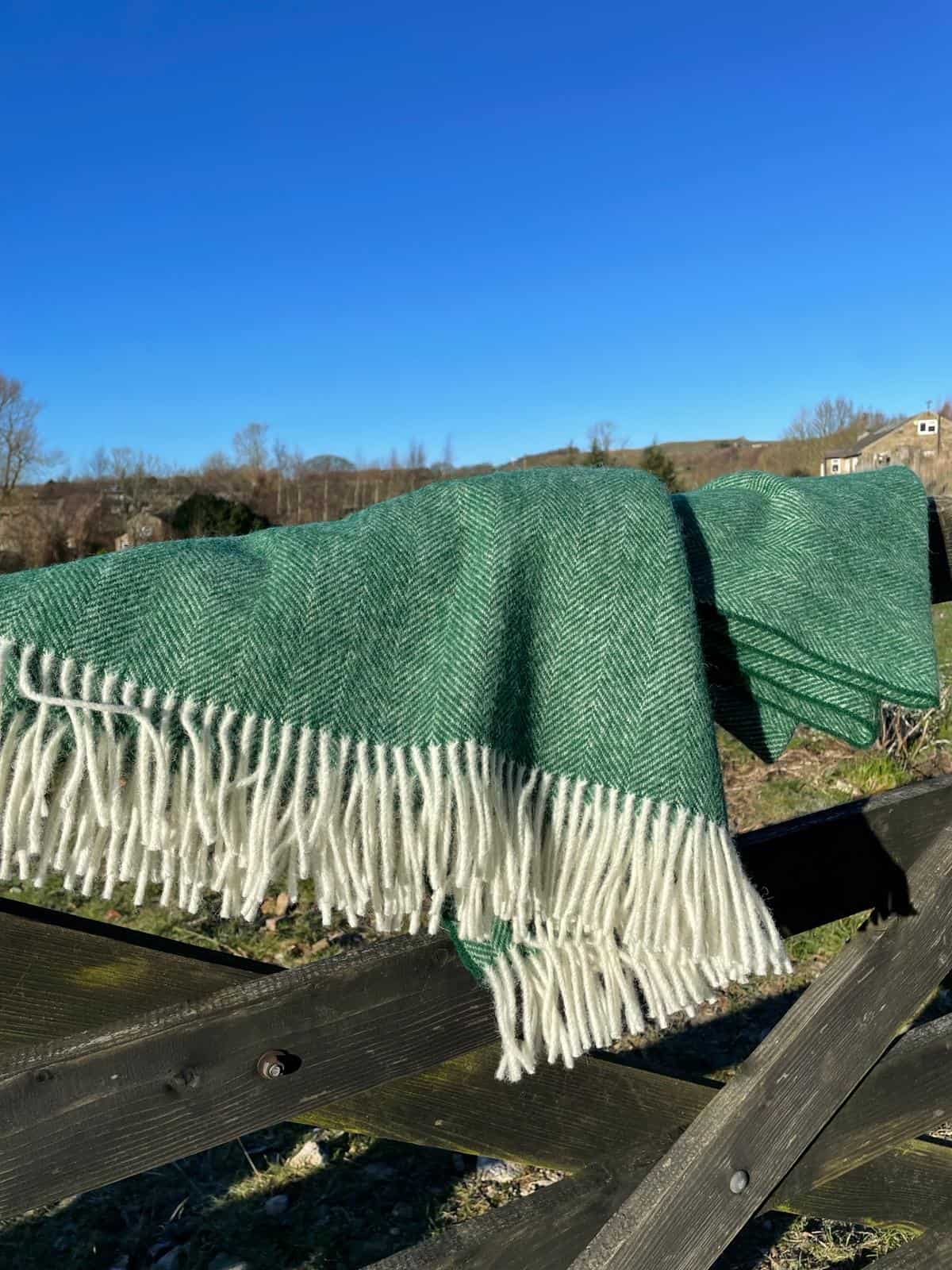 Bottle Green Harringbone Throw (100% New Wool)